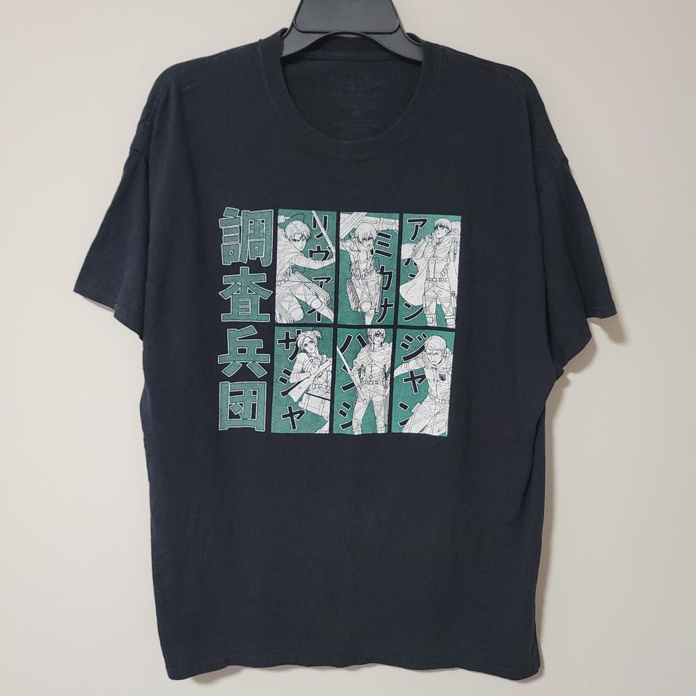 Attack on Titan Graphic T-Shirt Mens XL Black Anime Survey Corps Manga Print